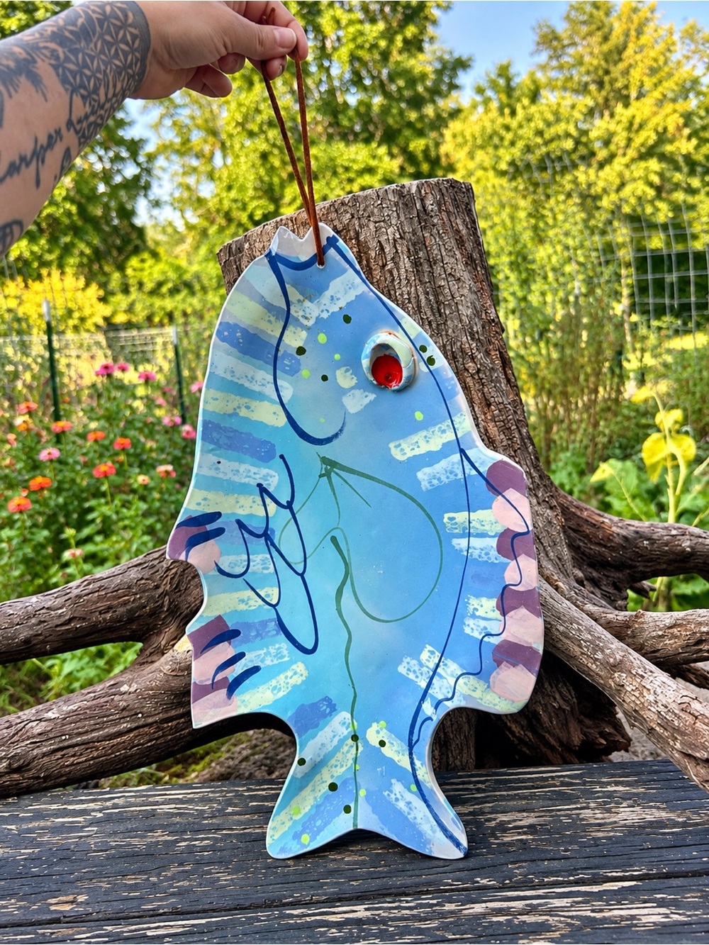 Vintage 1989 Jim Rice Studio Pottery Fish Platter 15” Wall Hanging Naples FL Art